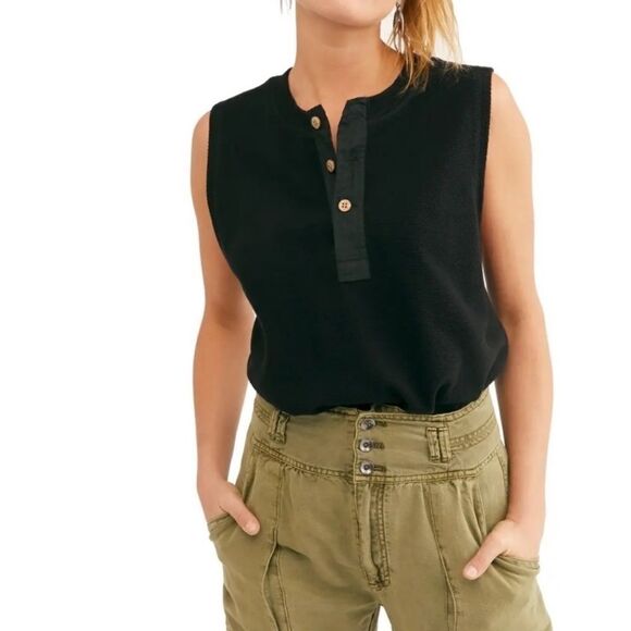 Free People Peek Aye Henley Black Bodysuit Small NWT - Picture 2 of 12